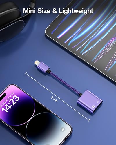 2-in-1 Lightning to 3.5mm Audio Adapter with Charging, Headphone Splitter | MFi Certified iPhone Aux Adapter Female Converter for Apple 14 Plus 13 12 11 Pro Max XR XS iPad mini iPod, Car & Home Stereo - color: Purple