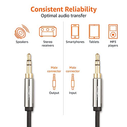 Amazon Basics 2-Pack 3.5mm Stereo Audio Cable for Car Stereo, Speaker or Subwoofer with Gold-Plated Plugs, Smartphone Compatible, 4 Foot, Black - size: 4 ft (2 Pack)