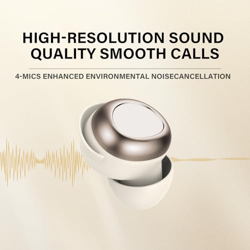 Sleep Ear Buds, 2025 True Wireless Earbuds, Ultra-Mini Bluetooth 5.4 Earbuds for Side Sleepers, 53H Play Hi-Fi Stereo 3D Bass Noise Cancelling Bluetooth headphones, USB C, IP7 Waterproof LED Earphones - color: Off white