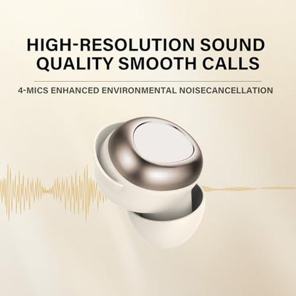 Sleep Ear Buds, 2025 True Wireless Earbuds, Ultra-Mini Bluetooth 5.4 Earbuds for Side Sleepers, 53H Play Hi-Fi Stereo 3D Bass Noise Cancelling Bluetooth headphones, USB C, IP7 Waterproof LED Earphones - color: Off white