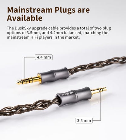 NICEHCK DuskSky IEM Cable, 6N Pure Silver in Ear Monitor Cables, 7N SPC Upgrade Cords, Conductive Fiber Earbuds Cord for Audiophile Musician Singer (4.4mm with MMCX) - size: 4.4mm With MMCX