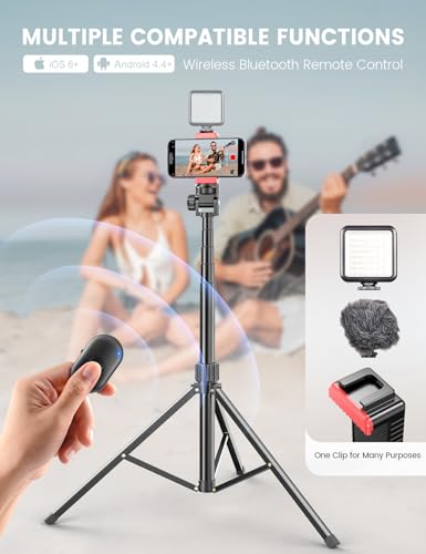 71'' Phone Tripod Stand, Extendable Reinforced Aluminum Phone Stand with Wireless Remote, Stable Cellphone Tripod Compatible with iPhone 15/14/13 Galaxy S23/S22 Huawei. - style: Black