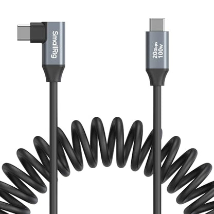 SMALLRIG USB-C to USB-C Coiled Data Cable (Straight to Angled) - 4792 | 90° Straight-to-Angled Design, 20Gbps High-Speed Data Transfer, Supports PD 100W Fast Charging for iPhone/Laptops/Cameras - size: 1.15FT-3.28FT, style: Straight to Angled Coiled