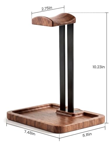 LOXP Wooden Headphone Holder, Solid Stand with Non-Slip and Storage Base | Anti-Rust Gravity Arm, Hardwood Earphone Hanger for Desk, Universal Fit for Gaming Headsets, Studio Headphones