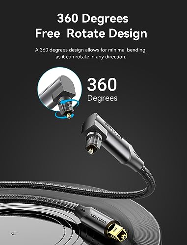VENTION 90 Degree Digital Optical Audio Cable - Fiber Optic Cable with Gold-Plated Nylon Braided S/PDIF, for Sound Bar, TV, Home Theater, PS4, Xbox, PlayStation - size: 33FT