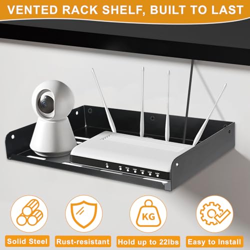 Metal Floating Shelf 12" x 8", 2 Pack Projector Shelf Wall Mounted WiFi Router Shelf for TV Components Speakers Game Console DVD Player