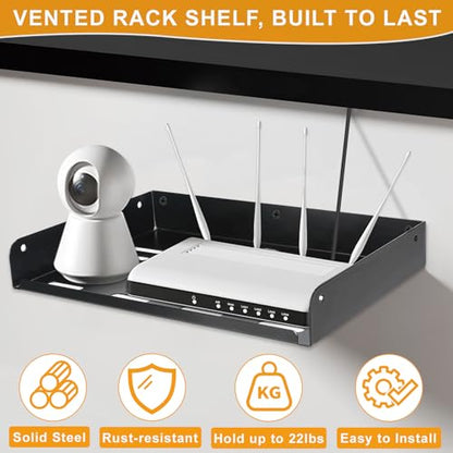 Metal Floating Shelf 12" x 8", 2 Pack Projector Shelf Wall Mounted WiFi Router Shelf for TV Components Speakers Game Console DVD Player