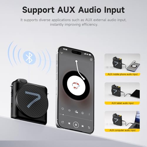 7RYMS WA2 Wireless Voice Amplifier for Teachers with Magnetic Lavalier Mic, Wireless Portable Amplifier with Noise Canceling, Mini Voice Amplifier for Classroom, Meeting, Training, Speech (Black) - color: Black