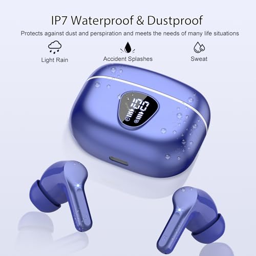 Wireless Earbuds, Bluetooth 5.4 Headphones HiFi Stereo, Bluetooth Earbuds | With ENC Noise Cancelling Mic, IP7 Waterproof in Ear Earphones, 48H, LED Display Ear Buds for Pad Phones Workout Sports, Blue - color: Blue