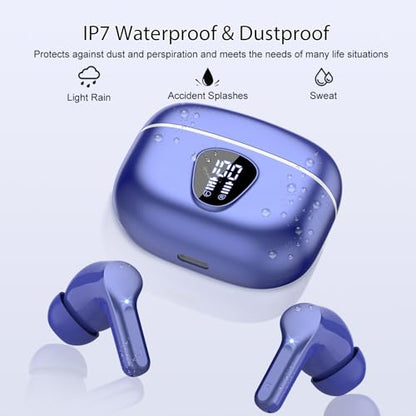 Wireless Earbuds, Bluetooth 5.4 Headphones HiFi Stereo, Bluetooth Earbuds | With ENC Noise Cancelling Mic, IP7 Waterproof in Ear Earphones, 48H, LED Display Ear Buds for Pad Phones Workout Sports, Blue - color: Blue