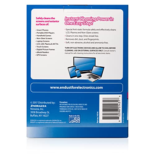 Endust for Electronics; Individually Wrapped, Portable, Anti-Static, Screen & Electronics Cleaning Wipes; 150 Count (14316) - size: 150 Count (Pack of 1)