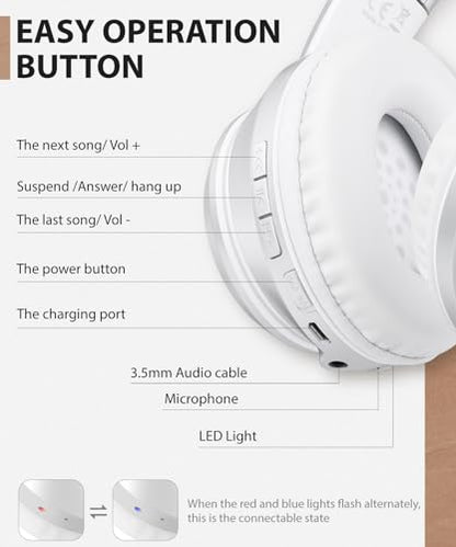 rockpapa E8 Over the Ear Bluetooth Headphones with Microphone for Kid Children Boy Girl Youth Teen Adult, Foldable Wired/Wireless Headphones with Mic, Include Travel Case, Silver - color: Silver, style: with Case