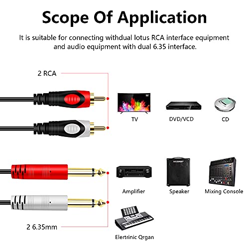 Tan QY RCA to 1/4 Cable 10Ft,Dual 1/4 inch 2 x 6.35mm TS Mono Male Jack to Dual RCA Male Audio Cable, for Phono Microphone Mic Mixer Amplifier,RCA Audio Wire Cords, Interconnect Cable (3M/10Ft) - size: 3M/10Ft