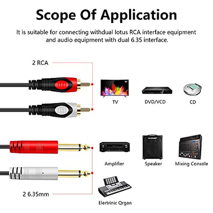 Tan QY RCA to 1/4 Cable 10Ft,Dual 1/4 inch 2 x 6.35mm TS Mono Male Jack to Dual RCA Male Audio Cable, for Phono Microphone Mic Mixer Amplifier,RCA Audio Wire Cords, Interconnect Cable (3M/10Ft) - size: 3M/10Ft