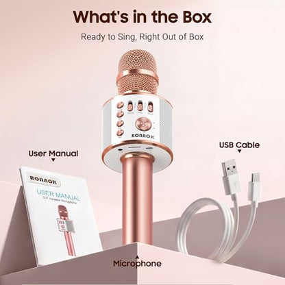 BONAOK Wireless Bluetooth Karaoke Microphone,3-in-1 Portable Handheld Karaoke Mic Speaker Machine Home Party Birthday for All Smartphones PC(Q37 Rose Gold) - color: Rose Gold