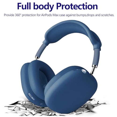 3-in-1 Silicone Case Cover for AirPods Max 2/AirPods Max Headphones, Apple AirPod Max Accessory Protective Cover, Headband/Ear Cups/Ear Pad Covers, Anti-Scratch and Sweatproof (All Blue) - color: All blue