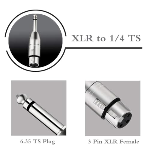 XLR Female to 1/4" TS Mono Adapter, Unbalanced XLR Female to 1/4 Inch TS Mono Male Plug Cable Adapter for Mixers, Microphones, Amplifiers - 2 Pack - style: 1/4 inch TS Mono Male to XLR Female Adapter