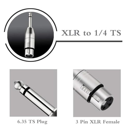 XLR Female to 1/4" TS Mono Adapter, Unbalanced XLR Female to 1/4 Inch TS Mono Male Plug Cable Adapter for Mixers, Microphones, Amplifiers - 2 Pack - style: 1/4 inch TS Mono Male to XLR Female Adapter