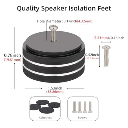 4Pcs Audio Isolation Feet Load 400KG Anti Vibration Pads 40 * 20mm(Black) | Aluminum Hifi Isolation Footer with Threaded Screw&Adhesive fit Speaker/amplifier/turntable/subwoofer/Record Player/Equipment - color: Black