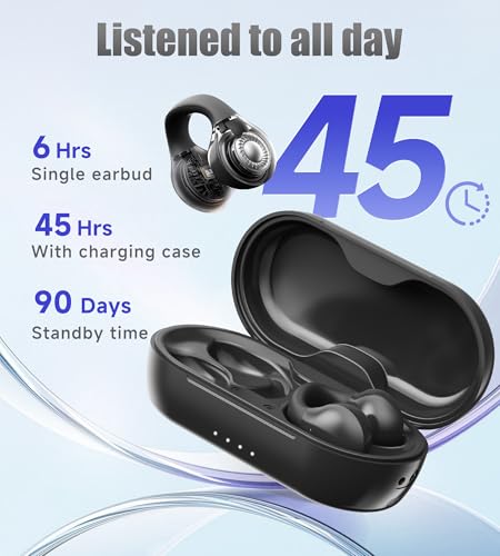 King Lucky i21 Open Ear Clip On Earbuds Wireless Bluetooth Ear Clip Headphones with Mic,Noise Cancelling, Waterproof IPX4,for Small Ears,Perfect for Running,Sports,Glasses Wearers (Black) - color: Black