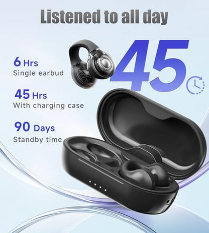 King Lucky i21 Open Ear Clip On Earbuds Wireless Bluetooth Ear Clip Headphones with Mic,Noise Cancelling, Waterproof IPX4,for Small Ears,Perfect for Running,Sports,Glasses Wearers (Black) - color: Black