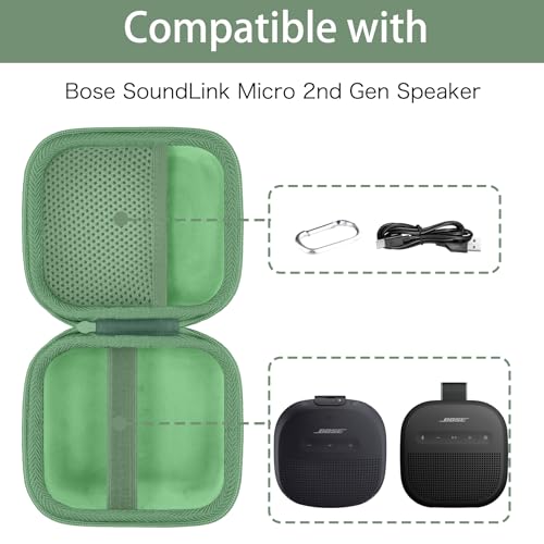 for Bose New SoundLink Micro 2nd Gen Speaker Protective Case, Grass Green | EVA Hard Shell, Soft Velvet Lining, Durable Wrist Strap, Portable Travel Bag with Carabiner, Mesh Accessory Pocket - color: Grass Green Case