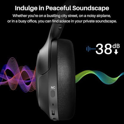 TOZO Hybrid Active Noise Cancelling Headphones, Hi Res Audio | Wireless Over Ear Bluetooth Headset, 60H Playtime, Custom EQ via App Deep Bass Comfort Fit Ear Cups, for Home Office Travel - color: Black