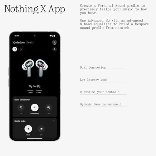 Nothing Ear (3) Wireless Earbuds Super Mic 45dB Hybrid Active Noise Cancelling Bluetooth Headphones Hi-Res 6 Mics, 12mm Dynamic Bass Boost, Dual Connect ANC Sport Ear Buds for iPhone Android, Black - color: Black