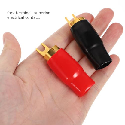 VOSAREA 2 Pairs Connectors Adapters Crimp Barrier Spades Copper Gold Plated 0 Gauge Spade Terminal Crimp for Speaker Wire Cable Terminal Plug- 0GA