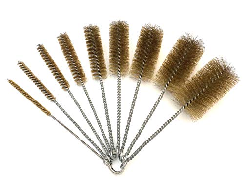 Pipe Cleaning Brush Set with Brass Bristles, 9 Piece Variety Pack for Auto Parts, Bottles,Tubes, Etc.