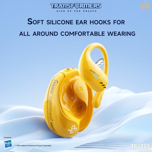 Transformers TF-T55 Open-Back Bluetooth Wireless Earbuds, Sleek Wing-Like Design Passive Noise Cancelling in-Ear Cool HiFi Calling Dual Modes Sports Earphones LED Display (Yellow - Bumblebee) - color: Bumblebee Yellow