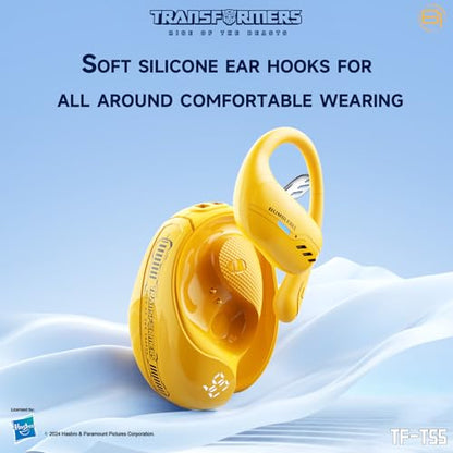 Transformers TF-T55 Open-Back Bluetooth Wireless Earbuds, Sleek Wing-Like Design Passive Noise Cancelling in-Ear Cool HiFi Calling Dual Modes Sports Earphones LED Display (Yellow - Bumblebee) - color: Bumblebee Yellow