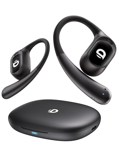 Open Ear Earbuds, True Wireless Open Ear Headphones with Earhooks, Air Conduction Earphones, Touch Control, Dual Noise-Cancelling Mics, Up to 30 Hours Power with Case, IPX5, Workouts, Yoga, Running
