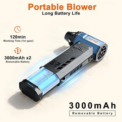 Electric air Duster，250,000RPM Super Power mini Blower,2 Swappable Battery | 3-speed adjustable rechargeable air duster with multiple nozzles，for cleaning car, keyboard, computer, leaves,home & outdoor.