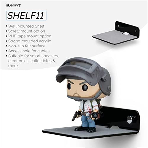 BRAINWAVZ 2-Pack 4” Small Floating Shelf Bluetooth Speaker Stand, Adhesive & Screw Wall Mount, Anti Slip, for Cameras, Baby Monitors, Webcam, Router & More, Universal Holder (SHELF11 Black) - color: Black