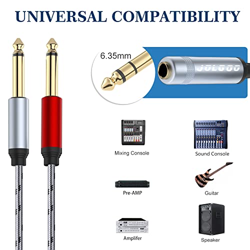 JOLGOO 1/4 Female Splitter, 6.35mm 1/4 in TRS Stereo Female to Dual 1/4 in TS Mono Male Breakout Cable, 30cm/12 inches - style: 1/4 Splitter Female to dual Male