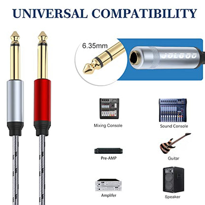 JOLGOO 1/4 Female Splitter, 6.35mm 1/4 in TRS Stereo Female to Dual 1/4 in TS Mono Male Breakout Cable, 30cm/12 inches - style: 1/4 Splitter Female to dual Male