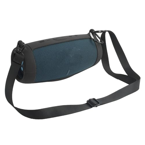 Silicone Case Cover for J.BL Charge 5 Bluetooth Speaker, Portable Travel Carrying Protective Sleeve Skin Case with Shoulder Strap and Carabiner (Black) - color: Black