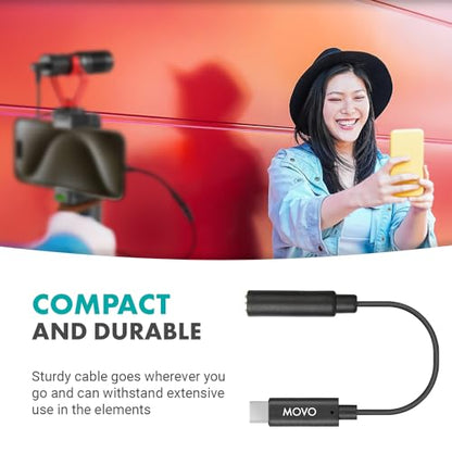 Movo Female 3.5mm TRRS Microphone Adapter Cable to USB-C Connector Dongle Compatible with Apple iPhone 15/16/17 and up, iPad Smartphones and Tablets - Optimized for Microphones/Pro Audio - size: 3.5mm TRRS to USB-C