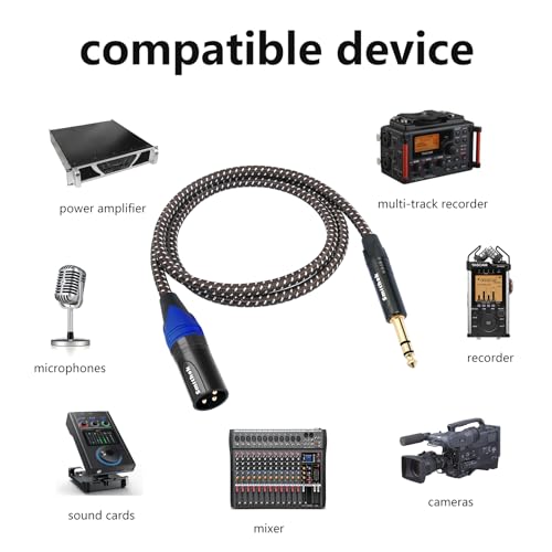 Smithok 2Pack 1/4" to XLR Cable,Heavy Duty Nylon Braided,Gold Plated Plug,Balanced 1/4" TRS (Quarter Inch 6.35mm) to 3pin XLR Male Patch Cable, Microphone Cable-3.3ft