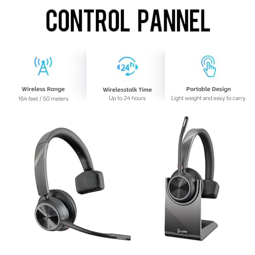 Poly Voyager 4310 UC Wireless Headset & Charge Stand - Single-Ear Headset, Connects PC/Mac/Mobile Phone via Bluetooth with USB-C to A Adapter & USB C Dongle & USB A-C Cable & Storage Bag