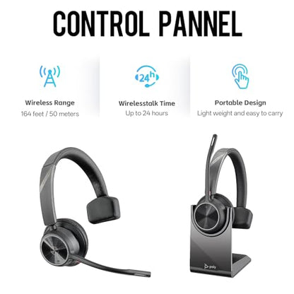 Poly Voyager 4310 UC Wireless Headset & Charge Stand - Single-Ear Headset, Connects PC/Mac/Mobile Phone via Bluetooth with USB-C to A Adapter & USB C Dongle & USB A-C Cable & Storage Bag
