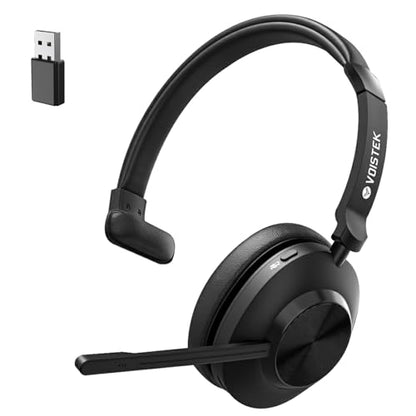Voistek Wireless Headset with Mic for Work, Mono Bluetooth Computer Headset with USB Dongle, Noise Cancelling Mic, Mute Button, Wireless Business Headset for Zoom, Teams, Call Center, Home Office - color: Deep Black