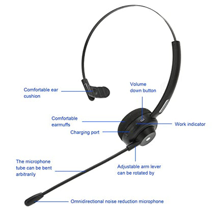 VBESTLIFE Office Bluetooth Headset with Mic, Bluetooth Trucker Headset, Noise Cancelling Trucker Bluetooth Headset, Support Noise Reduction, for Call Center,Home,Smartphones,PC