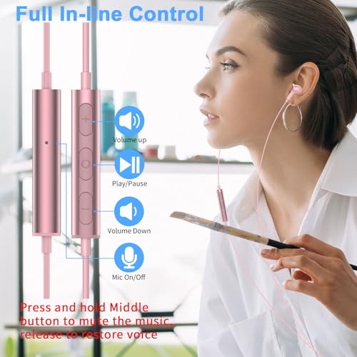 USB Earbuds with Microphone for PC Laptop,Wired USBA Headset,Pink | in Ear Buds Noise Isolating Light Laptop Earphones,Headphones with Mic for Dell HP Computer PC Office Zoom Work Gaming School - color: Pink