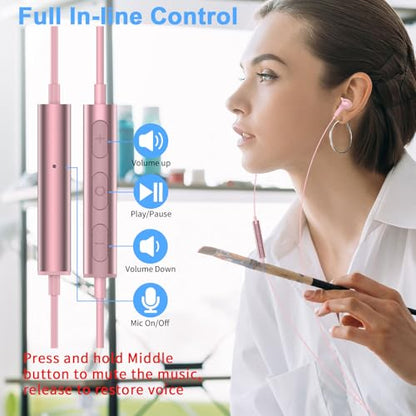 USB Earbuds with Microphone for PC Laptop,Wired USBA Headset,Pink | in Ear Buds Noise Isolating Light Laptop Earphones,Headphones with Mic for Dell HP Computer PC Office Zoom Work Gaming School - color: Pink