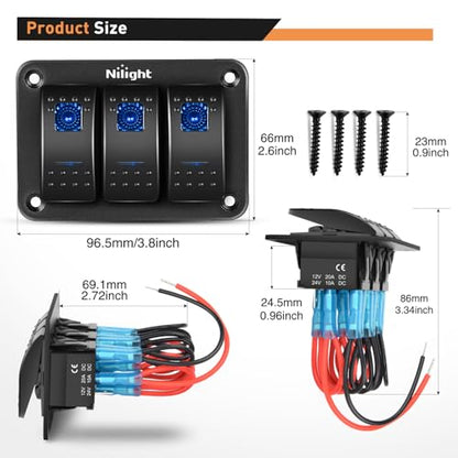 Nilight 90017C 3 Gang Aluminum Panel Toggle Dash 5 Pin On/Off Pre-Wired Rocker Switch Holder for Automotive Car Marine Boat, 2 Years Warranty,Blue - color: Blue, size: 3 Gang