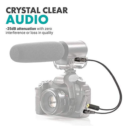 Movo MV-RC300 3.5mm TRS to TRS Line to Microphone Attenuator Cable (-25dB) with Headphone Monitoring for DSLR's, Zoom, Tascam, Mixers, and More