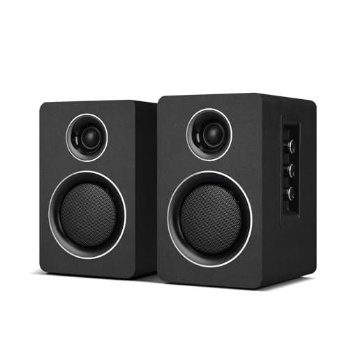 Computer Speakers, Bluetooth 5.3, USB-C, AUX/RCA, 3-Inch Woofer, Black | A 3-inch carbon fiber woofer and 1-inch silk dome tweeter in wood cabinets. For PCs, turntables, TVs, gaming and music. - color: Black