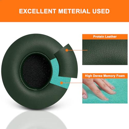 Solo 2 Solo 3 Ear Pad Replacement, GVOEARS Earpad Cushions for Beats Solo | Soft Leather Noise Isolation Memory Foam (Blackish Green) - color: Blackish Green